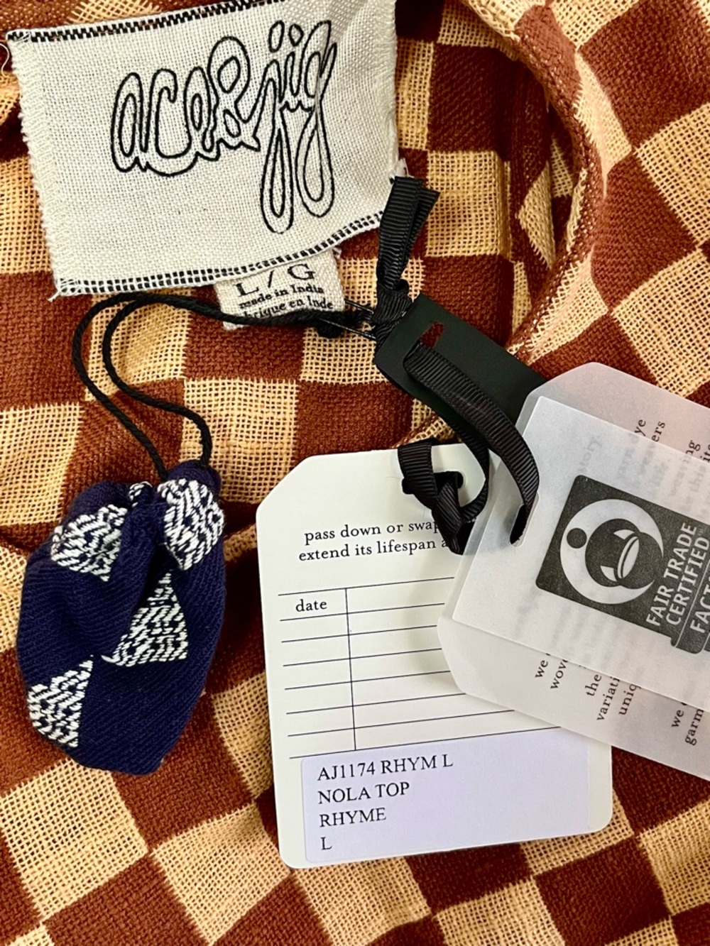 ace & jig nola reversible button tank top blouse rhyme checkered check large nwt - Picture 5 of 7